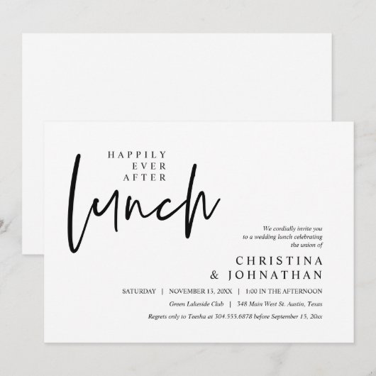 Gelukkig ooit na de lunch moderne bruiloft partij kaart (Voorkant / Achterkant)