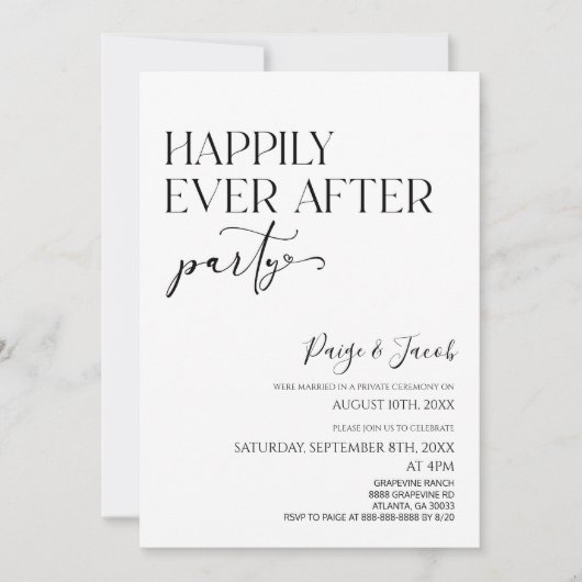 Gelukkig ooit na de minimale huwelijksreceptie kaart (Voorkant)