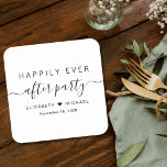 Gelukkig ooit na de Ontvangst van de bruiloft van  Kartonnen Onderzetters<br><div class="desc">Chique papieren onderzetters voor uw huwelijksreceptie en andere feesten na de bruiloft met "Happily Ever After Party" in eenvoudige typografie en een stijlvol swash script,  uw namen vergezeld door een hart en uw ontvangstdatum.</div>