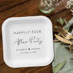 Gelukkig ooit na de Ontvangst van de bruiloft van  Papieren Bordje<br><div class="desc">Chique papieren borden voor uw huwelijksreceptie en andere nahuwelijksfeesten met "Happily Ever After Party" in eenvoudige typografie en een stijlvol modern script,  uw namen worden samengevoegd door een hart en uw ontvangstdatum.</div>