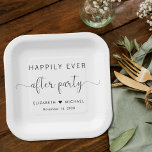 Gelukkig ooit na de Ontvangst van de bruiloft van  Papieren Bordje<br><div class="desc">Elegante papieren borden voor uw huwelijksreceptie en andere nahuwelijksfeesten met "Happily Ever After Party" in eenvoudige typografie en een stijlvol script met swashes,  uw voornamen worden samengevoegd door een hart en uw ontvangstdatum.</div>