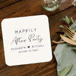 Gelukkig ooit na de Ontvangst van het Berichten va Kartonnen Onderzetters<br><div class="desc">Chique licht crème papier onderzetters voor uw bruiloft receptie en andere post-bruiloft feesten met "Happily Ever After Party" in eenvoudige moderne typografie en een stijlvol script,  uw namen samengevoegd door een hart en uw ontvangstdatum.</div>