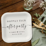Gelukkig ooit na de Ontvangst van het Berichten va Papieren Bordje<br><div class="desc">Chique licht crème papier borden voor uw bruiloft receptie en andere post-bruiloft feesten die "Happily Ever After Party" in eenvoudige moderne typografie en een stijlvol script met swashes,  uw voornamen vergezeld door een hart en uw receptie datum.</div>