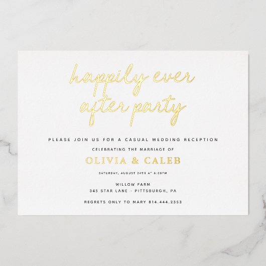 Gelukkig ooit na de Ontvangst van het Weddenschap Folie Uitnodiging (Voorkant)