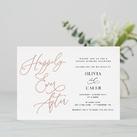 Gelukkig ooit na de Ontvangst van het Weddenschap Folie Uitnodiging (Staand Voorkant)