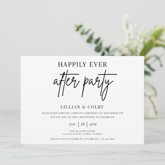 Gelukkig ooit na de party bruiloft receptie uitnod kaart (Staand voorkant)