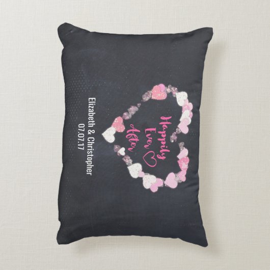 Gelukkig ooit na de roze reuzenhartbruiloft accent kussen (Achterkant (Verticaal))