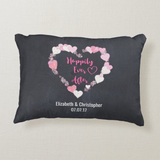 Gelukkig ooit na de roze reuzenhartbruiloft accent kussen (Achterkant)