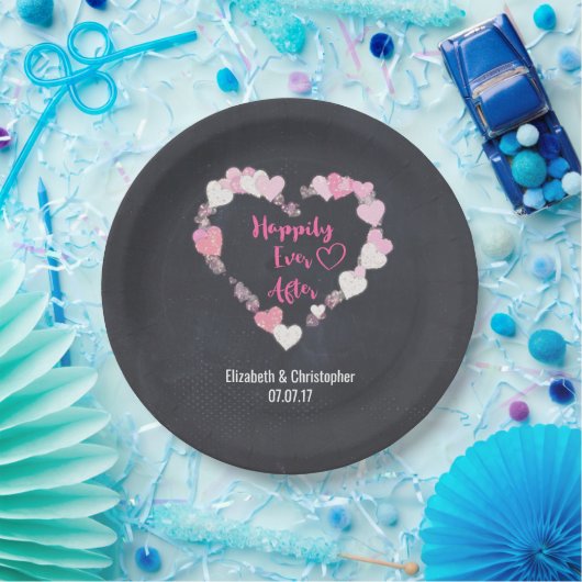 Gelukkig ooit na de roze reuzenhartbruiloft papieren bordje (Feest)