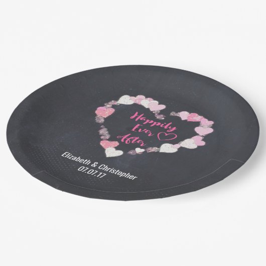 Gelukkig ooit na de roze reuzenhartbruiloft papieren bordje (Gekanteld)