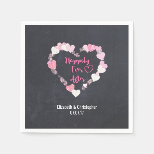 Gelukkig ooit na de roze reuzenhartbruiloft servetten (Voorkant)