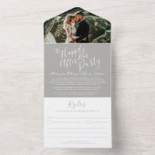 Gelukkig ooit na de trouwpartij foto wit grijs all in one uitnodiging (Binnen)