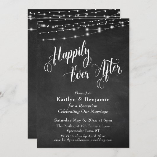 Gelukkig ooit na de typografie-chrokboardverlichti kaart (Voorkant / Achterkant)