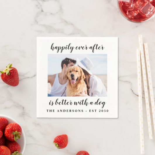 Gelukkig ooit na Dog Photo Pet Wedding Servet (Insitu)