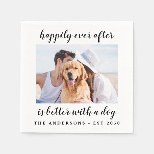 Gelukkig ooit na Dog Photo Pet Wedding Servet (Voorkant)