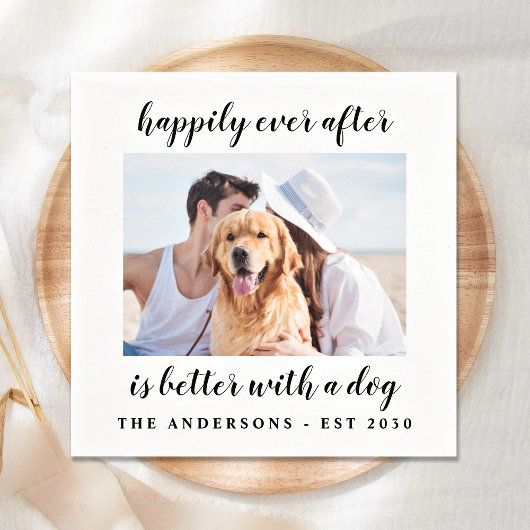 Gelukkig ooit na Dog Photo Pet Wedding Servet