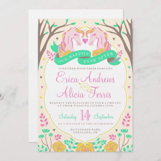 Gelukkig ooit na Eenhoorn bruiloft uitnodiging (Voorkant / Achterkant)