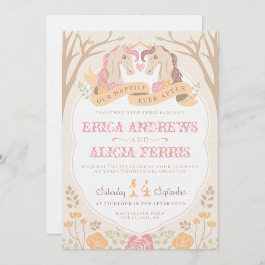 Gelukkig ooit na Eenhoorn bruiloft uitnodiging (Voorkant / Achterkant)