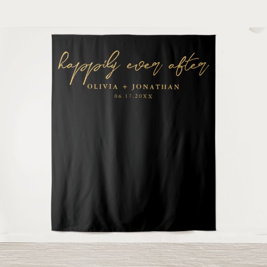 Gelukkig Ooit na Elegant Script Wedding Backdrop Wandkleed (Voorkant)