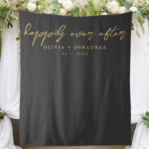 Gelukkig Ooit na Elegant Script Wedding Backdrop Wandkleed