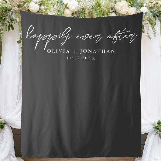 Gelukkig Ooit na Elegant Script Wedding Backdrop Wandkleed