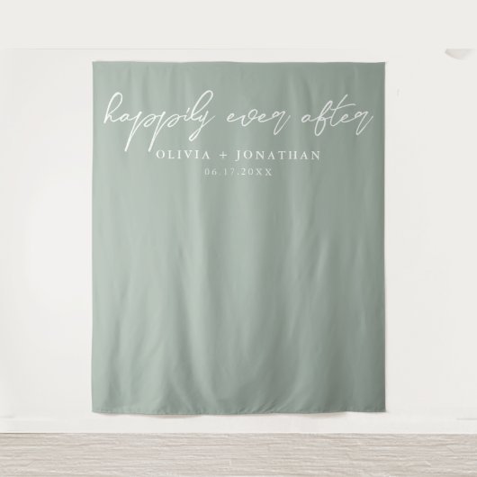 Gelukkig Ooit na Elegant Script Wedding Backdrop Wandkleed (Voorkant)