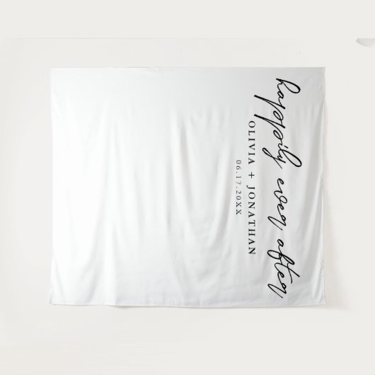 Gelukkig Ooit na Elegant Script Wedding Backdrop Wandkleed (Voorkant (horizontaal))