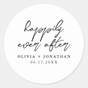 Gelukkig Ooit na Elegant Script Wedding Ronde Sticker