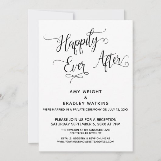 Gelukkig ooit na elegante Calligrafie-ontvangst Kaart (Voorkant)