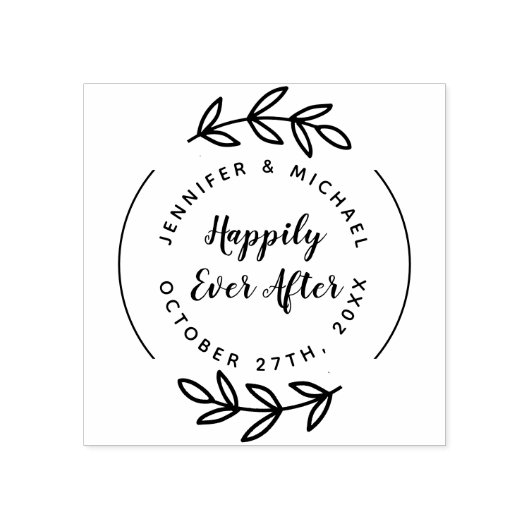 Gelukkig ooit na elegante hand getrokken bruiloft rubberstempel (Afrduk)