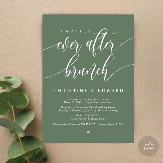 Gelukkig ooit na Elopement Brunch, Sage Green Kaart