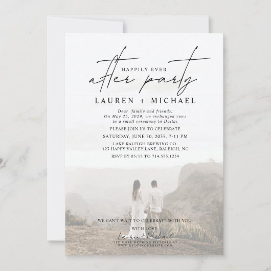 Gelukkig ooit na feest 2 foto bruiloft receptie aankondiging (Voorkant)