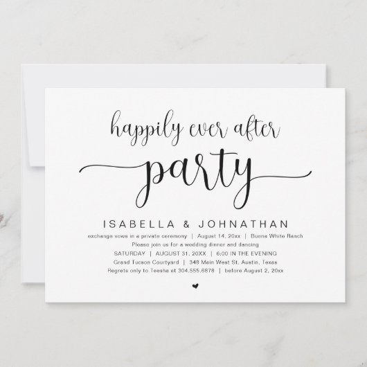 Gelukkig ooit na feest, bruiloft diner dansen kaart (Voorkant)