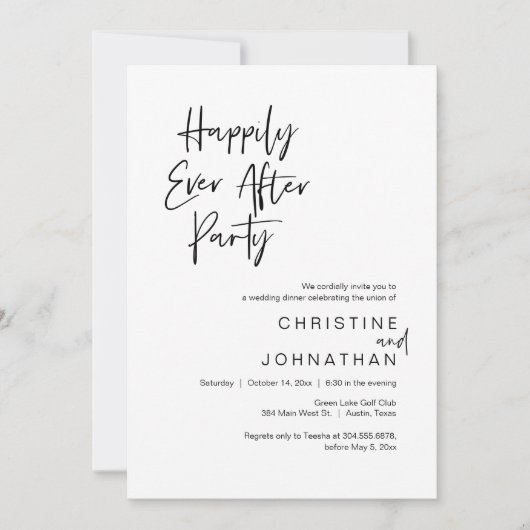 Gelukkig ooit na feest, bruiloft diner dansen kaart (Voorkant)