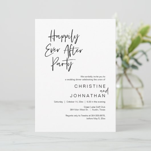 Gelukkig ooit na feest, bruiloft diner dansen kaart (Staand voorkant)