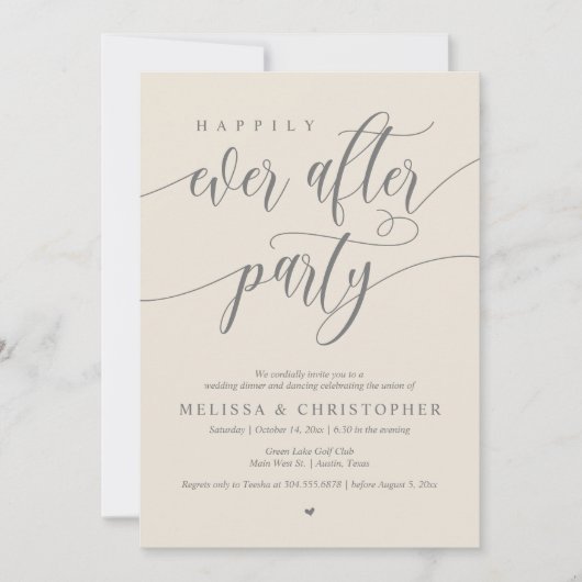 Gelukkig ooit na feest, bruiloft diner dansen kaart (Voorkant)