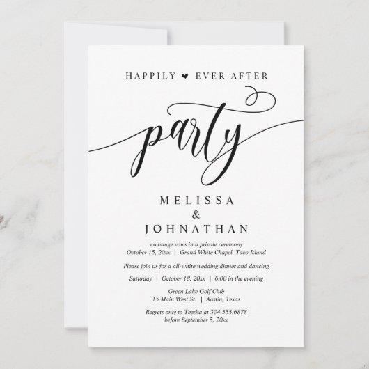 Gelukkig ooit na feest, bruiloft diner dansen kaart (Voorkant)