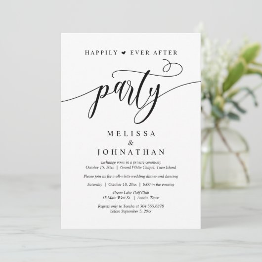 Gelukkig ooit na feest, bruiloft diner dansen kaart (Staand voorkant)