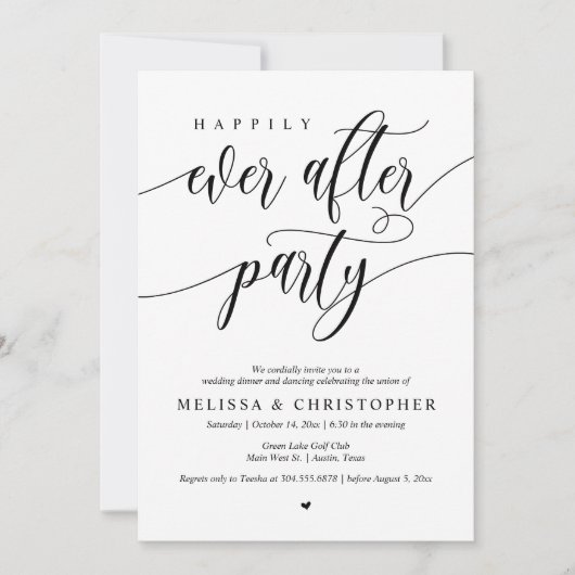 Gelukkig ooit na feest, bruiloft diner dansen kaart (Voorkant)