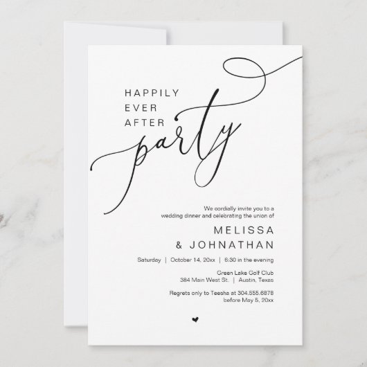 Gelukkig ooit na feest, bruiloft diner dansen kaart (Voorkant)