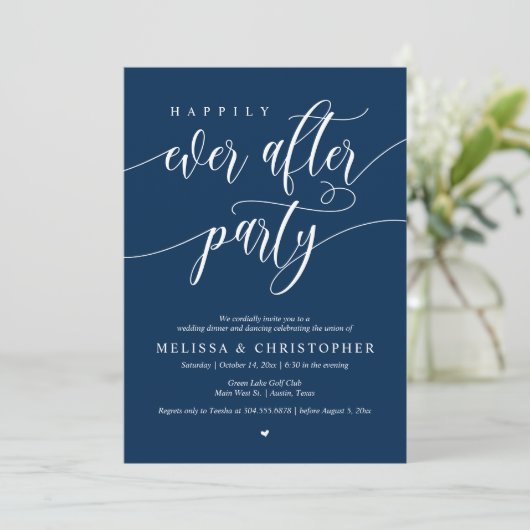 Gelukkig ooit na feest, bruiloft diner dansen kaart (Staand voorkant)