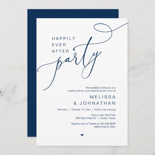 Gelukkig ooit na feest, bruiloft diner dansen kaart (Voorkant / Achterkant)