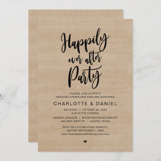 Gelukkig ooit na feest, bruiloft diner dansen kaart (Voorkant / Achterkant)