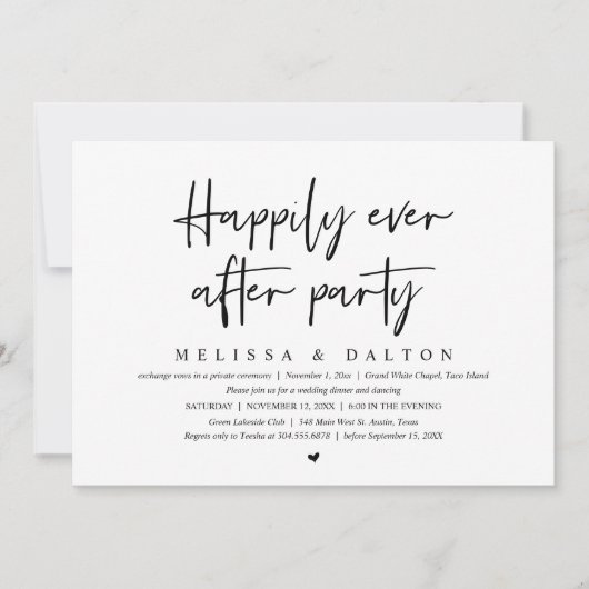 Gelukkig ooit na feest, bruiloft Elopement diner Kaart (Voorkant)