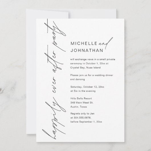 Gelukkig ooit na feest, bruiloft Elopement diner Kaart (Voorkant)