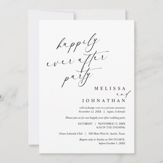 Gelukkig ooit na feest, bruiloft Elopement diner Kaart (Voorkant)