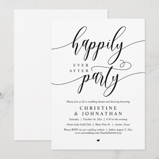 Gelukkig ooit na feest, bruiloft Elopement diner Kaart (Voorkant / Achterkant)