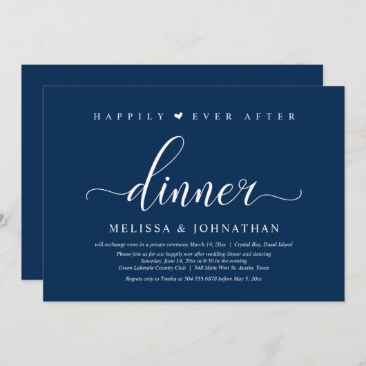 Gelukkig ooit na feest, bruiloft Elopement diner Kaart (Voorkant / Achterkant)