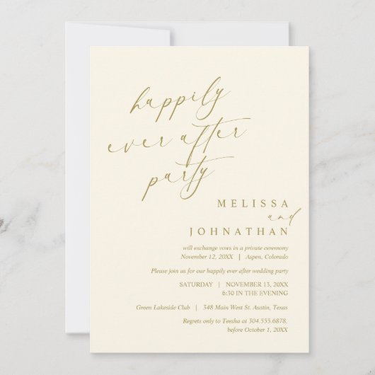 Gelukkig ooit na feest, bruiloft Elopement diner Kaart (Voorkant)