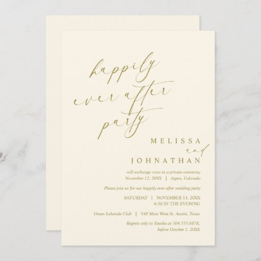 Gelukkig ooit na feest, bruiloft Elopement diner Kaart (Voorkant / Achterkant)